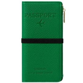 NQQNQQ RFID-Blocking Leather Travel Wallet & Passport Holder with Zipper Pocket, Card Slots, and Phone Compartment – Waterproof Travel Organizer for Women & Men. TG-1 (Green)