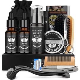 12 en 1 Barba Kit Cuidado, Con Crecimiento de Barba Rodillo, Shampoo Barba, Peine Barba, Cepillo Barba, Aceite Barba, Balsamo Barba, Navaja de Afeitar, para Regalo Perfecto para Hombre para Hombres o Papás