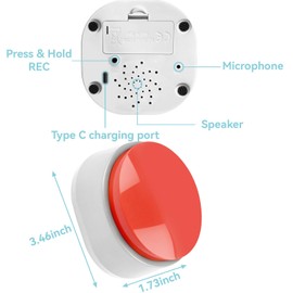 Rechargeable Pet Training Buttons - 30s Voice Recording Buttons for Cats & Dogs, USB-C ChargingCat Communication Talking Buttons with Anti-Slip Base Answer Buzzer