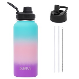 DUIERA 32oz Water Bottle with Straw Stainless Steel Insulated Water Bottle with Lid, Leak-proof & BPA- free Sports Bottle, for Women and Girls, Pink and Purple