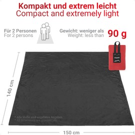 Siegvoll Mini Picnic Blanket, Ultralight Ultra-Thin Portable Beach Blanket, Outdoor Blanket for Beach, Picnic, Camping and Hiking, 140 x 150 cm (Black)