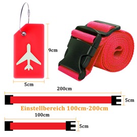 Set of 4 Luggage Straps Set, Luggage Strap, Luggage Strap with 2 Luggage Tags with Address Label for Air Travel, Fixed Luggage for Cruise (Red)