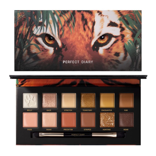 PERFECT DIARY Animal Eyeshadow Palette (0.05 oz (1.2 g) x 12 Colors (Tiger, Orange Brown)