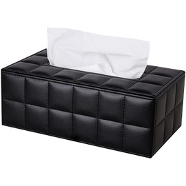 KINGFOM PU Leather Cosmetic Tissues Box Tissue Box Tissue Box for Office/Car/Home (Grid Black)