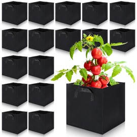 Nuogo 15 Pack 5 Gallon Square Grow Bags Thick Fabric Pots with Handles Black Plant Grow Bags for Indoor and Outdoor Garden