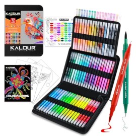 Kalour 72 Art Markers Pens Set, Dual Tip Brush And Fine Point, Color Number And
