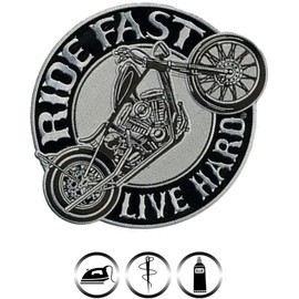 SUMA SHOP Patch Biker Ride Fast Live Hard Ricamata Termoadesiva Moto Chopper Rocker Toppa per Giubbotto Pelle Gilet Custom