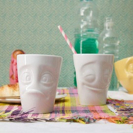 Fiftyeight - “Cheery” and “Baffled” Mugs (Without Handles) - Set of 2, White