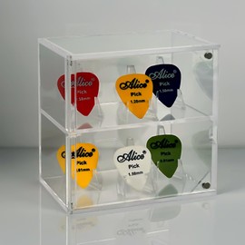 Tioncy Double Layer Acrylic Guitar Pick Display Box Case 3.94 x 3.94 x 2.95 Inches Clear Guitar Pick Holder Guitar Pick Display for Guitar Players Lovers Collectible Decoration, Hold 6 Guitar Picks