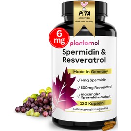 120 Spermidin Kapseln hochdosiert mit 6mg Spermidine + 800mg Resveratrol hochdosiert (je 2 Kapseln) - einzigartige Kombination aus Spermidine Kapseln hochdosiert & Trans Resveratrol Kapseln - vegan