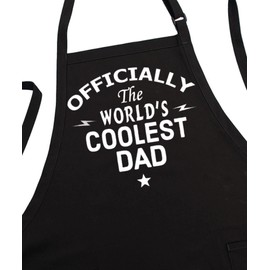 Aprons For Men Officially The World's Coolest Dad, Black, Fully Adjustable, Two Front Pockets, Father's Day