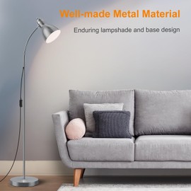 LEPOWER Floor Lamp, Metal Standing Lamp with Adjustable Gooseneck, Heavy Metal Base, Reading Pole Lamp for Office, Silver Floor Lamps for Bedroom, Living Room