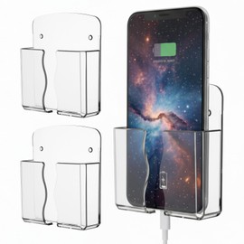 2 Pcs Wall Mounted Phone Holder, Self Adhesive Stand with Charging Hole