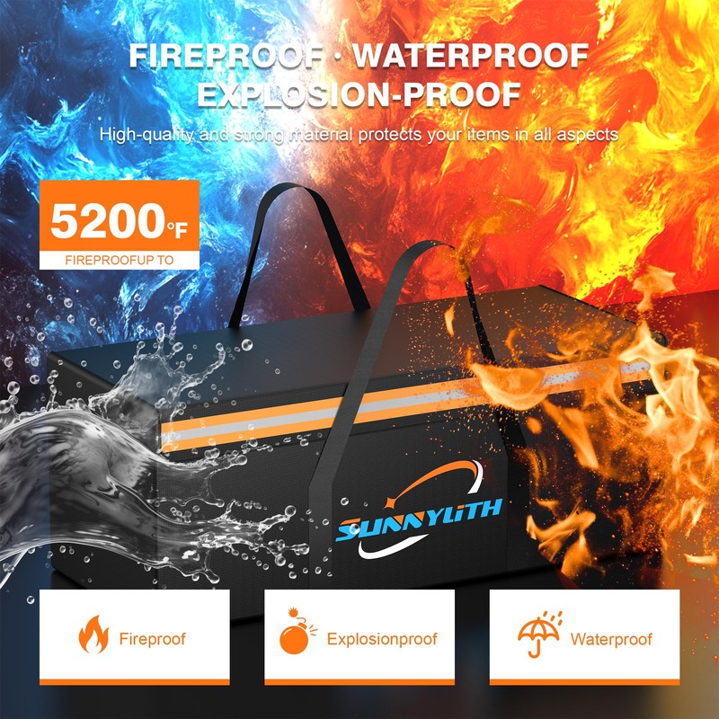 Large Fireproof Document Bags, 24x12x12" Waterproof Storage Firesafe Bag, Large