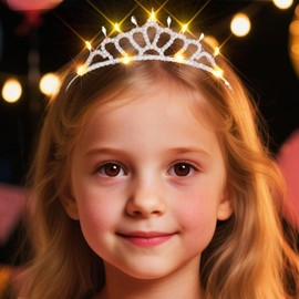 Kilshye Light Up Rhinestone Tiara Silver Tiaras Headband Birthday Costume Hair Accessories for Girls (Silver-Yellow Light)