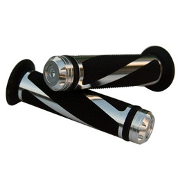 MotorToGo Aluminum Motorcycle 7/8" 22mm Handlebar Gel Hand Grips with Silver CNC Bar End Cap for Honda Goldwing 1800 GL1800HPNM Audio/Comfort/Navi/XM/ABS