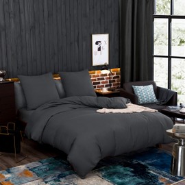 AYSW Brushed Microfibre Bed Linen, 1 Duvet Cover (135 x 200 cm) + 1 Pillowcase (80 x 80 cm) with Zip, Grey