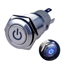 Ulincos Latching Push Button Switch U16F5 1NO1NC SPDT ON/Off Silver Stainless Steel Shell with Blue Power Symbol LED Suitable for 16mm 5/8" Mounting Hole (Blue)