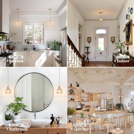 Shenmoyl Mini Pendant Light with Amber Tulip Glass Lmapshade, Brass Vintage Pendant Light Adjustable Hanging Light for Kitchen Island Dining Room Hallway