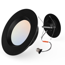 1 Pack 5/6 Inch Black LED Can Lights Retrofit Recessed Lighting, 5CCT 6 Inch Recessed Lights Selectable 2700K-6000K Dimmable, 12W=75W, 1200LM Downlight with Metal Smooth Trim-ETL and Energy Star