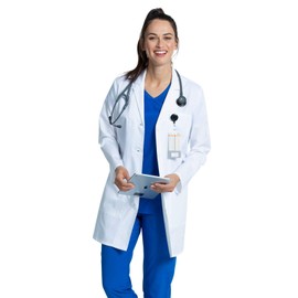 Cherokee White Lab Coat for Women with Notched Lapels with Button Closure and 3 Pockets Plus Size CK452, 4XL, White