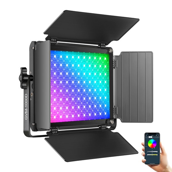 GVM RGB LED Video Light,1000D Photography Lighting Kit with Bluetooth Control,1000D Video Lighting for YouTube Studio,1 Packs LED Panel Light, 3200K-5600K, 8 Kinds of The Scene Lights, CRI 97