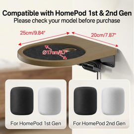 Wooden Wall Mount for HomePod 1st & 2nd Gen, Speaker Wall Bracket for Homepod Wall Mount with Hidden Cable Management, Reinforced Metal Bracket, Space-Saving Design with Enlarged Platform, 1 Pack