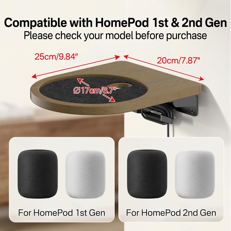 Wooden Wall Mount for HomePod 1st & 2nd Gen, Speaker