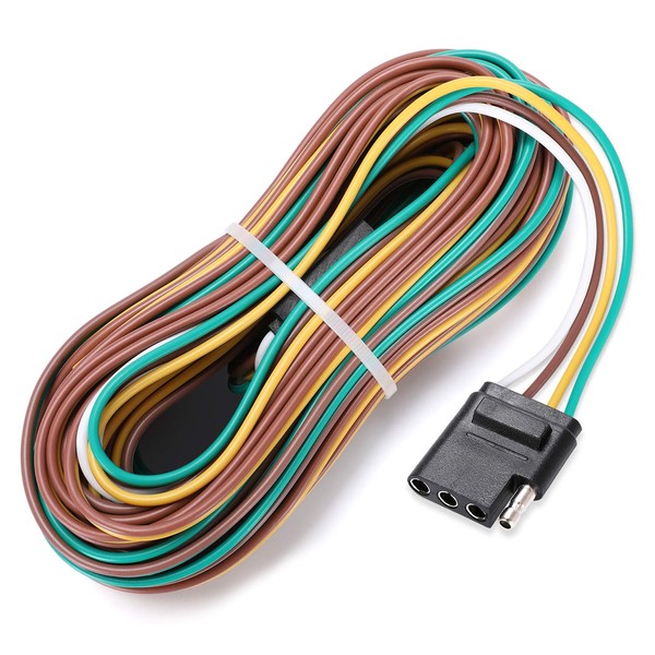 4-Way Trailer Wiring Harness Kits, 25-Foot 18 AWG Color Corrosion Resistant Coded Wires with 4 Pin Flat Plug, for Utility Boat Trailer Lights