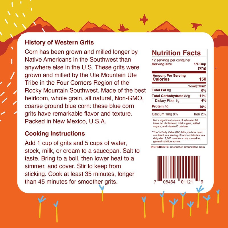 Western Blue Corn Grits, Native American Grown, Coarse Ground Heirloom,