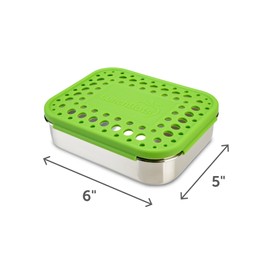 LunchBots Medium Duo Snack Container - Divided Stainless Steel Food Container - Two Sections for Half Sandwich and a Side - Eco-Friendly - Dishwasher Safe - Stainless Lid - Green Dots