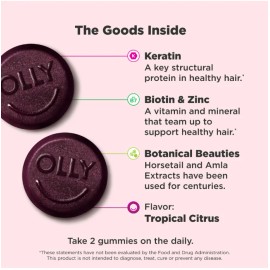 OLLY Heavenly Hair Gummy Supplement, Supports Hair Follicles, Keratin, Biotin 60