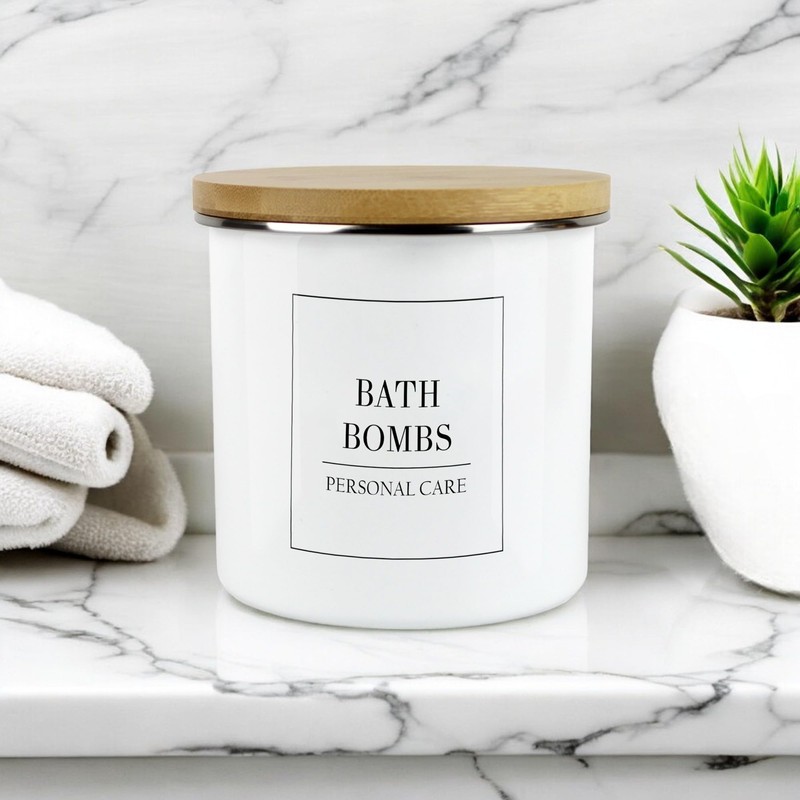 Minimalist Range Bath Bombs Storage Canister - White Metal Enamel