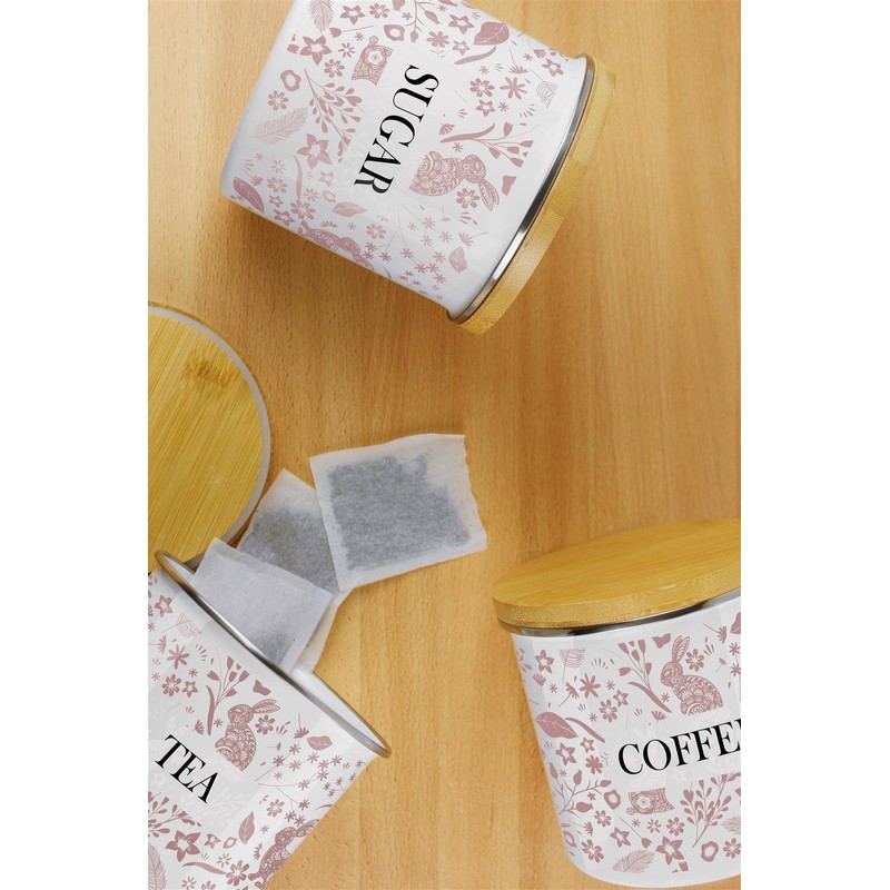 Purely Home Wild Rabbits Pink Decaf Coffee Storage Canister -