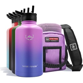 NATURE PIONEOR Insulated Water Bottles with Straw - 64oz Stainless Steel Vacuum Water Bottle with Holder/Carrier/Sleeve - Reusable 18/8 Food Grade Thermos Water Jug