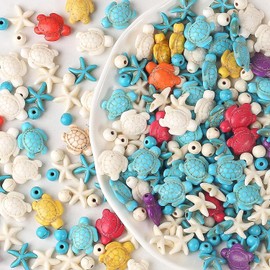 270pcs 7 Strands Turquoise Turtle Beads Starfish Beads Summer Beads Colorful Tortoise Turtle Bead Charms Summer Ocean Animal Spacer Bead for Jewelry Making Supplies-Bracelets DIY (7 Strings)