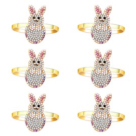 6PCS Easter Napkin Rings Enamel Egg Bunny Napkin Holder Rings for Dinner Table Decor Cute Rabbit Metal Napkin Ring Set for Banquet Party Table Place Setting (6PCS Rhinestone Bunny1)
