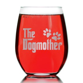 Promotion & Beyond THE DOGMOTHER Cute Paws Stemless Wine Glass - Funny Gift for Dogowner Parent From Friends Colleagues - Mother's Day