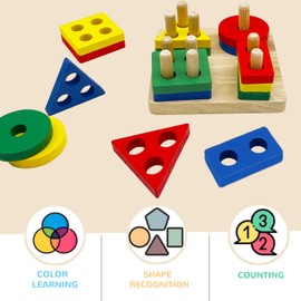 JRUXJWI Wooden Sorting & Stacking Toys, Montessori Toys for 3 4 5 Years Old Toddlers, Color Recognition Stacker Shape Sorter Puzzles, Gift for Baby Boys Girls…