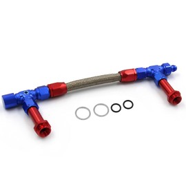 LVOUP 4150 Carburetor Fuel Line Kit 8AN Dual Feed to 7/8" Braided Dual Inlet for Holley Red+Blue