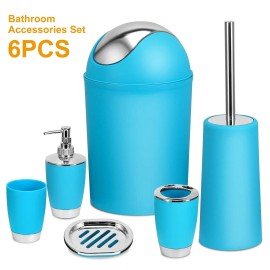 Complete 6-Piece Bathroom Ensemble with Soap Dispenser and Toothbrush Holder Premium Bath Hardware SetColor: Blue Color