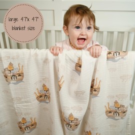 LollyBanks Muslin Swaddle Blanket | 100% Muslin Cotton | Gender Neutral Newborn and Baby Nursery Essentials for Girls and Boys, Registry | Noah's Ark Print