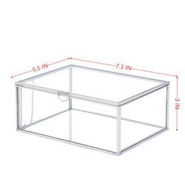 WHSLILR Vintage Glass Jewelry Box Keepsake Box with Hinged Lid, Great for Storage Trinket/Jewelry/Card/Photo, Stainless Steel Decorative Box for Dresser-15612BBXG