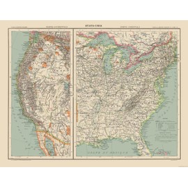 MAPS OF THE PAST Historic State Map - United States Western Eastern - 1908-29.41 x 23 - Vintage Wall Art