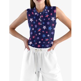 DFZNJRH 4th of July Golf Shirt Womens Sleeveless Moisture Wicking Athletic Printed Polo Golf Tank Top Women M