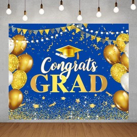 10x8ft Graduation Backdrop 2025 Congrats Grad Background Blue and Gold Graduation Prom Backdrop Banner Class of 2025 Graduation Party Backdrops Decorations
