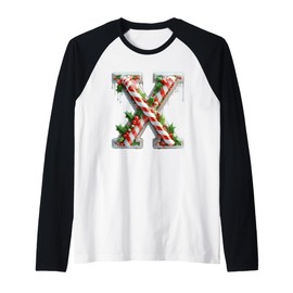 Candy Cane Christmas Letter X Design Raglan Baseball Tee