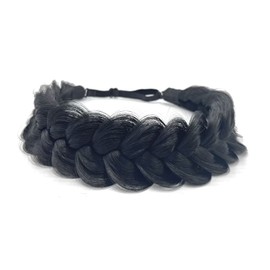 TOECWEGR Hair Band Hair Band Braided Classic Chunky Wide Plaited Wedding Fluffy Braids Wig Women Girl Beauty Accessory (Creamy)