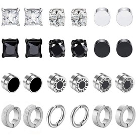 12 Pairs Stainless Steel Magnetic Stud Earrings for Men Women Magnetic Earrings Men Women Hoop Earrings CZ Magnet Non-Penetrating Clip Magnetic Stud Earrings Clip Earrings Non Piercing Earrings Set