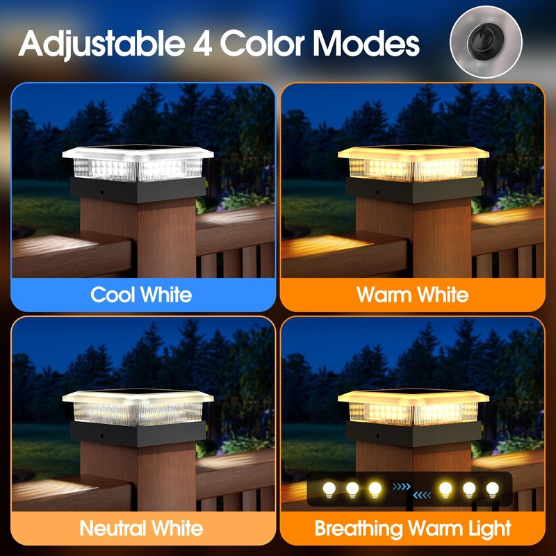 4x4 Solar Post Cap Lights 8 Pack, 96 LED/4 Lighting
